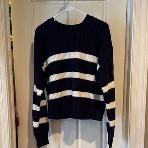 Garage Navy and White Striped Crew Neck Sweater